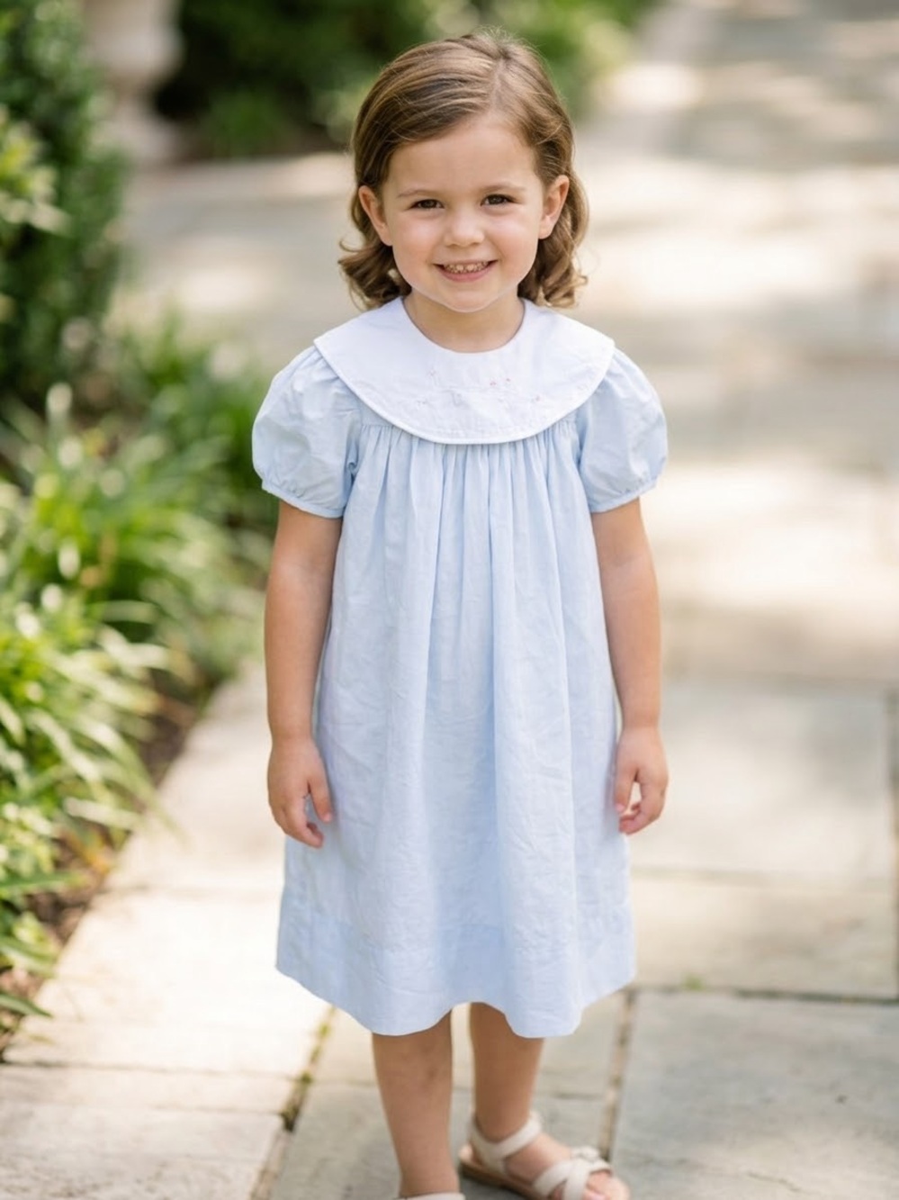 Classic Light Blue Peter Pan Collar Dress for Kids